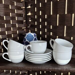 Elegant Set of 5 White Ceramic Tea Cups and Saucers ☕️